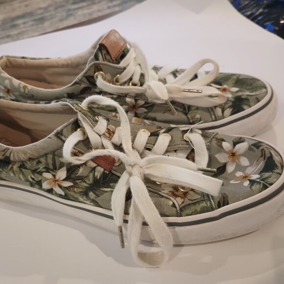 KEDS Jump Kick Tropical Print Sz 9 Canvas Sneakers Women’s Cream/Green - Picture 1 of 5